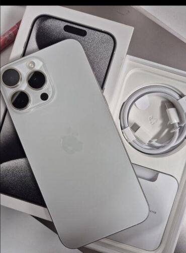 цена кнопочного телефона: IPhone 15 Pro Max, Колдонулган, 256 ГБ, White Titanium, Куту, 91 %