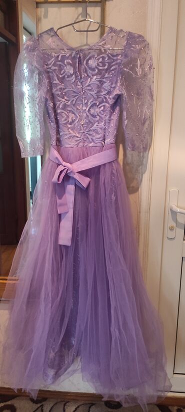 Ziyafət donları: Bənövşəyi rəngdə zərif ziyafət/libas paltarı. - Model: A-kəsim, ətəyi — 5