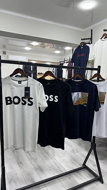 Мужская футболка, S, M, L, Boss, Новый, цвет - Белый, Самовывоз