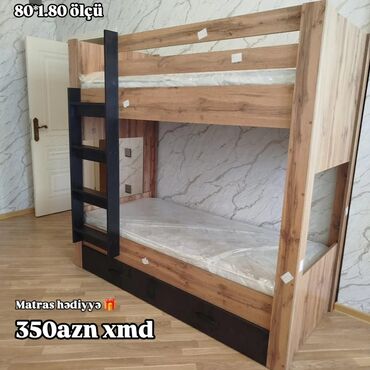 Çarpayılar: İki mərtəbəli çarpayı – ölçü: 80×180 sm. - Material: taxta/laminat