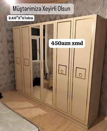 paltar şfaneri: Klassik dizaynlı, krem rəngdə 6 qapılı şkaf. Ön paneldə qızılı — 1