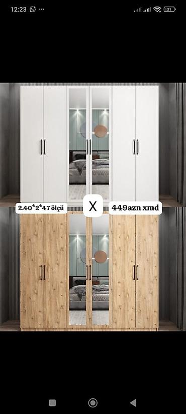 ayna qapi: 6 qapılı güzgülü paltar şkafı - Ölçü: 240 × 200 × 47 sm (şəkildə — 1