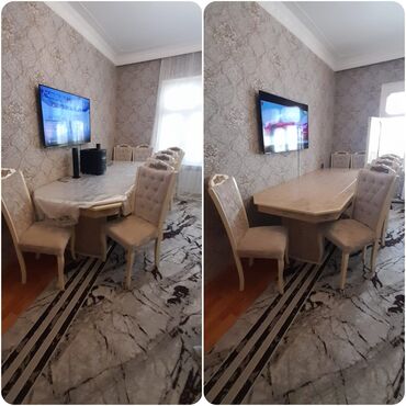 Masalar: Qonaq otağı üçün, İşlənmiş, Kvadrat masa, 8 stul