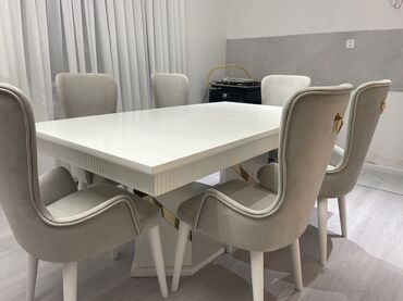 Masa və oturacaq dəstləri: Qonaq otağı üçün, Yeni, Açılan, Oval masa, 8 stul — 8