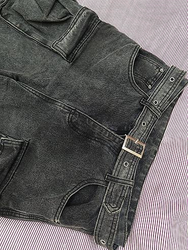 qalın şalvar: Qara yuyulmuş effekti olan denim cargo şalvar - Parça: qalın denim — 4