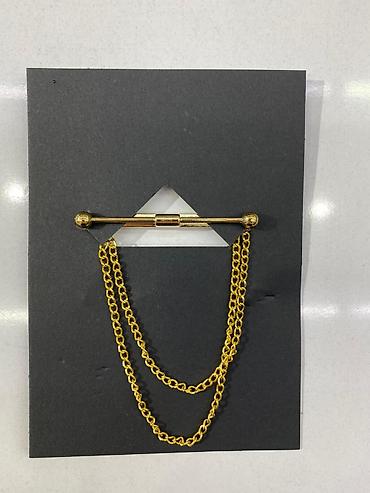 kulce qizil: Qızılı rəngli ikiqat zəncirli bəzək iynəsi - Material: metal, parlaq — 1