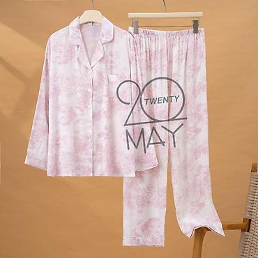 Пижамы: Женский комплект пижамы с коротким и длинным рукавом, брюки + рубашка — 15