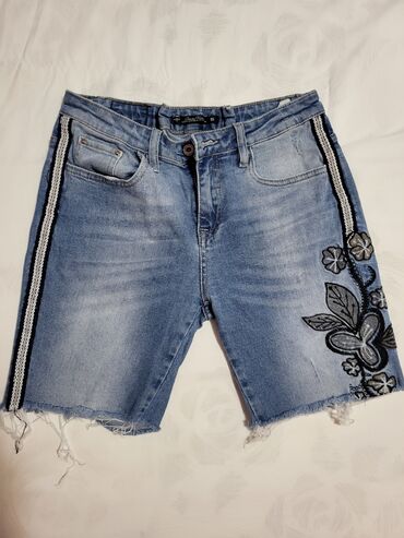 sorts suknja: Jeans, color - Light blue, Floral
