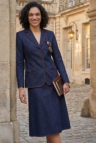 Ženski komplet – teksas sako i suknja - Materijal: tamni indigo