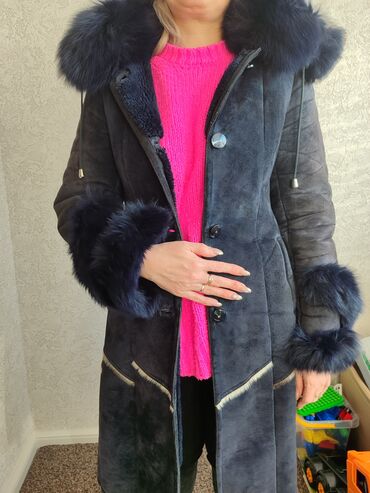зимный пальто: Дубленка, Длинная модель, С капюшоном, L (EU 40)