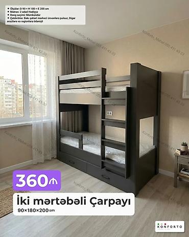 İki mərtəbəli çarpayı – 90×180×200 sm - Ölçülər: D 90 × H 180 × E 200