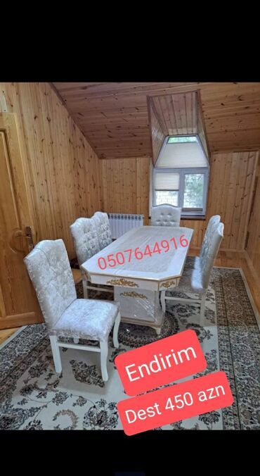 Ev üçün mebel: Qonaq otağı üçün, Yeni, Açılmayan, Dördbucaq masa, 6 stul, Azərbaycan