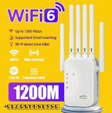 wifi anten: WiFi Genişləndirici 1200Mbps, 6 Anten və İnternet çıxışı 2 eded RJ 45