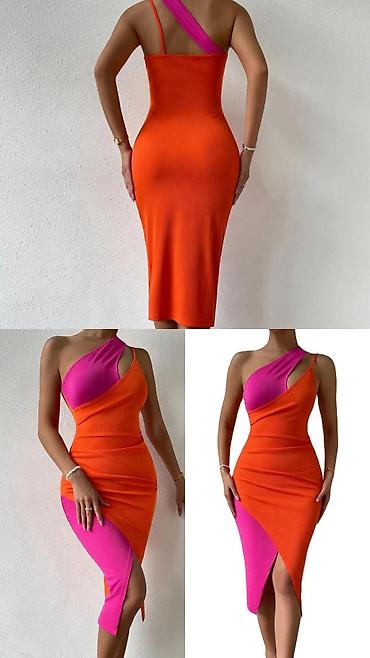 tasne mona: Asimetrična midi haljina – narandžasto/roze color-block - Kroj — 1