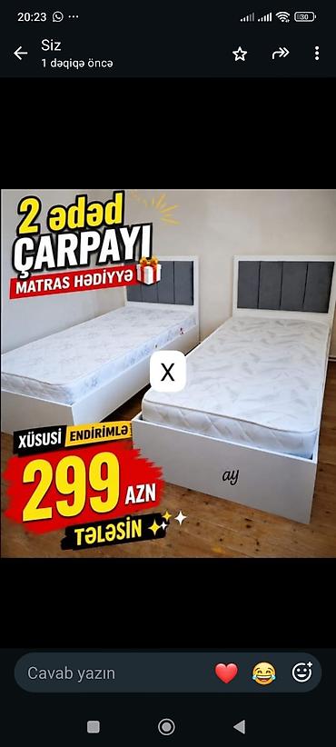 Çarpayılar: Məhsul: 2 ədəd tək nəfərlik çarpayı - Dəst: 2 ədəd çarpayı - Matras — 1