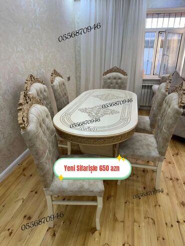 Masa və oturacaq dəstləri: Qonaq otağı üçün, Yeni, Açılmayan, Dördbucaq masa, 6 stul — 5