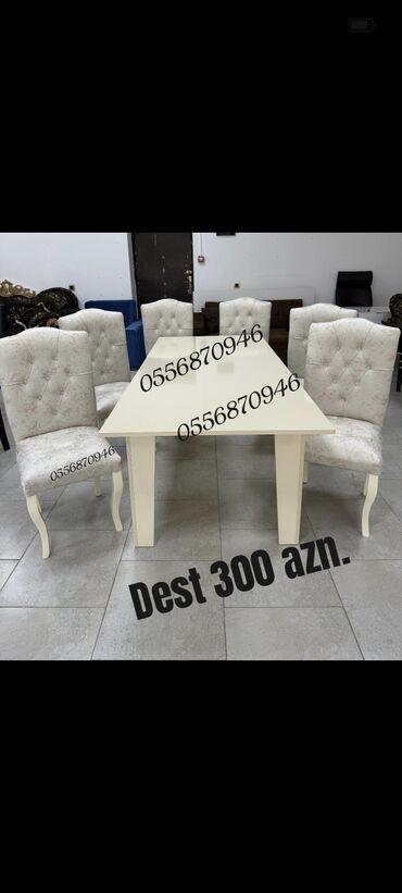 Masa və oturacaq dəstləri: Qonaq otağı üçün, Yeni, Açılmayan, Dördbucaq masa, 6 stul
