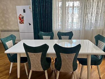 mətbəx oturacaqları: Ağ yemək masası və 6 stul dəsti - Komplekt: 1 masa + 6 stul - Dizayn — 3