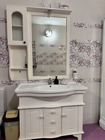 пьедесталом раковина с: Ванна үчүн тумба, Раковина менен, түсү - Ак