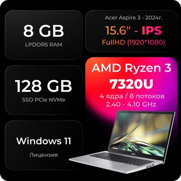 где можно продать ноутбук: Ноутбук, Acer, 8 ГБ ОЗУ, AMD Ryzen 3, 15.6 ", Новый, Для работы, учебы, память SSD