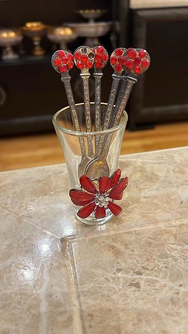 cay qaşığı: Çay dəsti, rəng - Qırmızı, Metal — 1