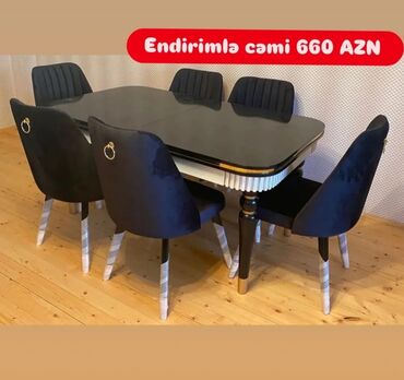 Masa və oturacaq dəstləri: Qonaq otağı üçün, Yeni, Açılmayan, Dördbucaq masa, 6 stul — 17