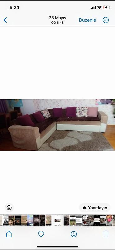 L formalı künc divanı - Rəng və material: Krem rəngli baza, qəhvəyi
