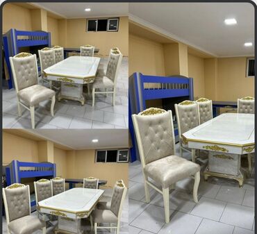 Masa və oturacaq dəstləri: Qonaq otağı üçün, Yeni, Açılmayan, Dördbucaq masa, 6 stul — 30