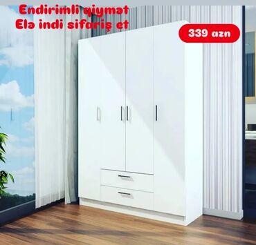 4 qapılı şkaf: Yeni, Açılan, 4 qapılı Düz dolab, Qarderob, paltar dolabı, Azərbaycan