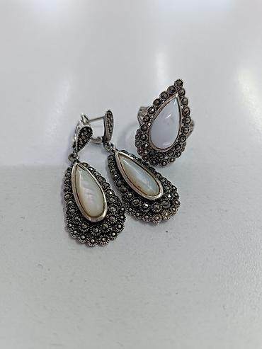 amber elixir: Комплект украшений из серебра: кольцо и серьги. - Дизайн: каплевидные — 2