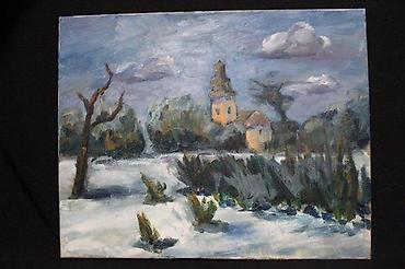 za kucu: SLIKA PEJZAŽ ZIMA, IMPRESIONIZAM, ULJE NA PLATNU, 40 X 50 | Slika sa — 2