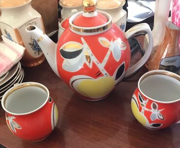 turbo çay: Çay dəsti, rəng - Qırmızı, Farfor