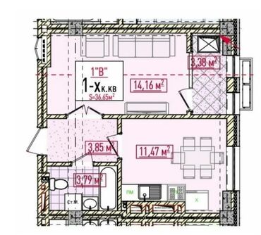 окончательно: 1 комната, 37 м², Элитка, 6 этаж, ПСО (под самоотделку)
