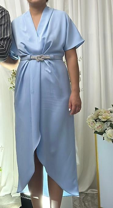 light blue: Повседневное платье, Лето, Длинная модель, На запах, S — 3