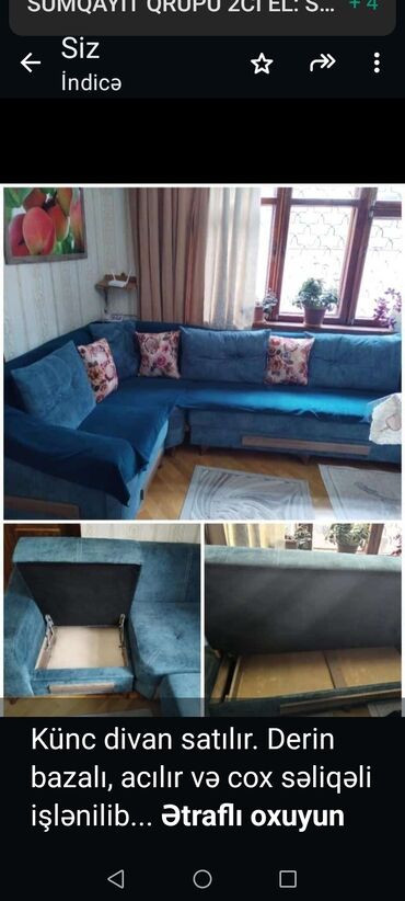 kuxna mebili ucuz: Угловой диван, Б/у, Раскладной, С подъемным механизмом, Нет доставки