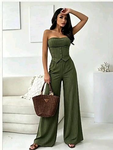 planika: Ženski dvodelni set – korset top i široke pantalone sa pinstripe — 3