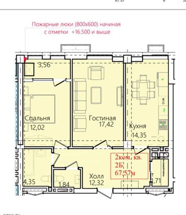 Продажа квартир: 2 комнаты, 67 м², Элитка, 6 этаж, ПСО (под самоотделку)