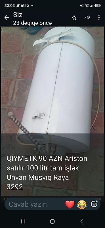 usb hard disk: Ariston su qızdırıcısı (elektrik, şaquli silindrik model) - Həcm: 100 — 1