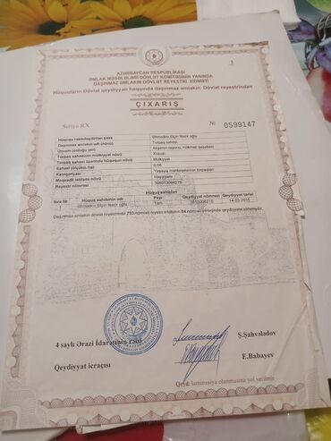 Kirayə torpaq sahələri: 7 sot, Tikinti, Mülkiyyətçi, Kupça (Çıxarış)