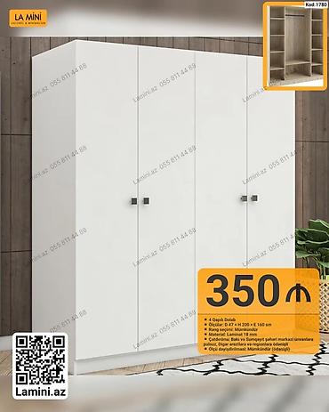Dolablar: 4 qapılı paltar dolabı – Kod: 1780 - Ölçü: D 47 × H 200 × E 160 sm - — 1