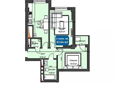 Продажа квартир: 2 комнаты, 63 м², Кок-Жар ж/м Элитка, 13 этаж, ПСО (под самоотделку) — 2