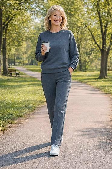 Gornji i donji deo: Ženski komplet trenerke – duks + donji deo - Model: duks sa okruglim — 11