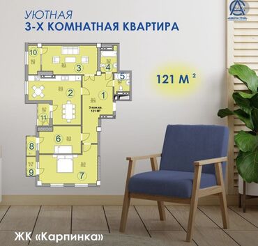1 комнаты квартира: 3 бөлмө, 121 кв. м, Элитка, 13 кабат, ПСО (өзү оңдоп түзөтүп бүтүү үчүн)