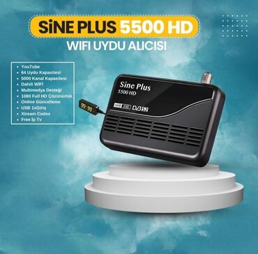 Спутниковые тарелки: Sine Plus 5500 HD krosnu aparatıdır Daxili Wifi ilə YouTube,1 illik İp