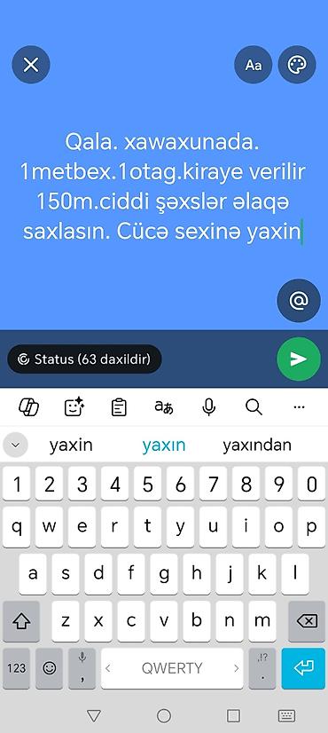 qala ramanı: Qala, Xavaxuna tərəfdə kirayə mənzil. - 1 otaq, 1 mətbəx - Cücə sexinə — 1