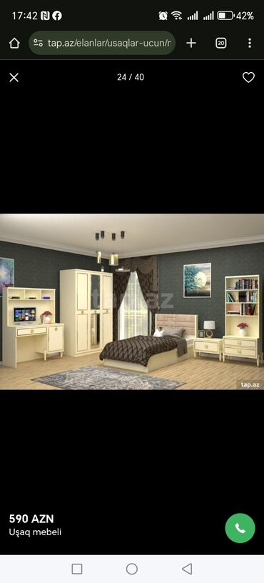 Uşaq və gənc otağı üçün dəstlər: Oğlan və qız üçün, Təknəfərlik çarpayı, Yazı masası — 18