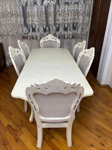Дом и сад: Для гостиной, Б/у, Раскладной, Прямоугольный стол, 6 стульев