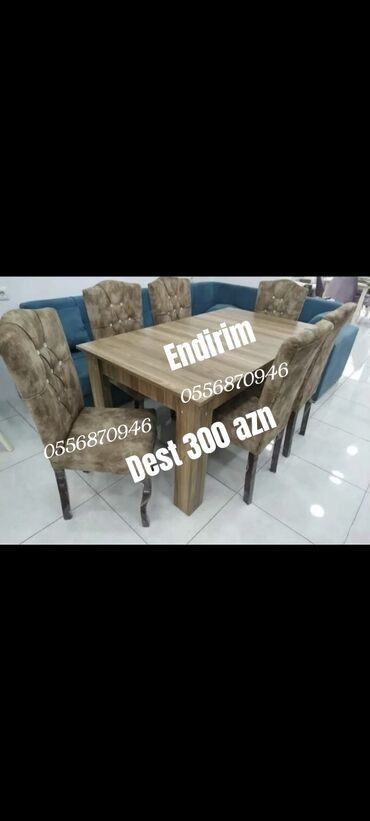 Masa və oturacaq dəstləri: Mətbəx üçün, Yeni, Açılmayan, Dördbucaq masa, 6 stul — 5