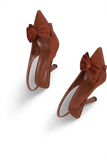 air green: Elegantne ženske slingback cipele na štiklu u toploj braon boji. Model — 1