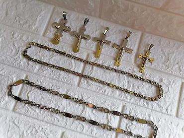 Ogrlice: Muški lanac sa priveskom krsta – nerđajući čelik. - Materijal — 3
